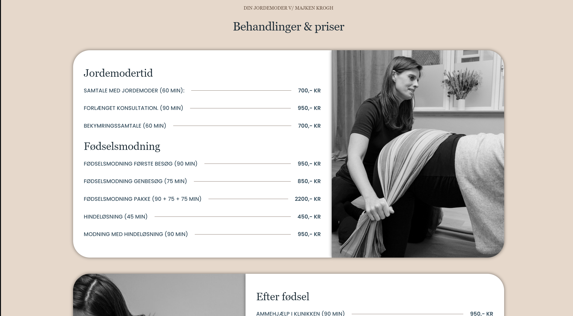 Din Jordemoder Priser & pakker (prices) page