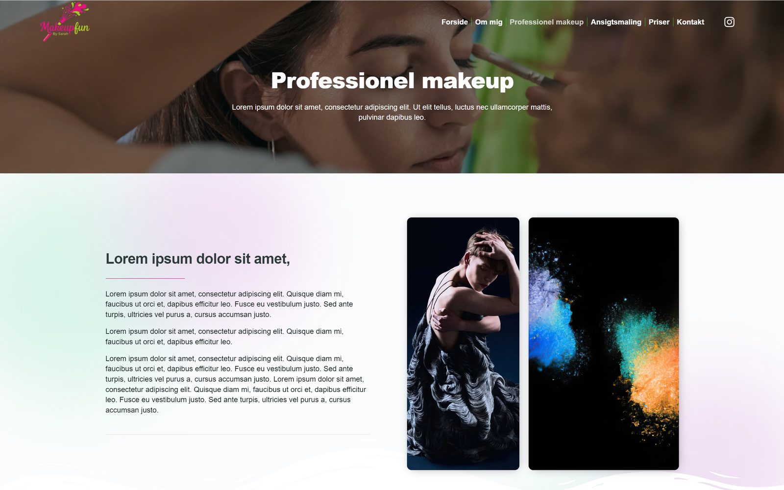 Makeupfun by Sarah Professionel makeup page on desktop