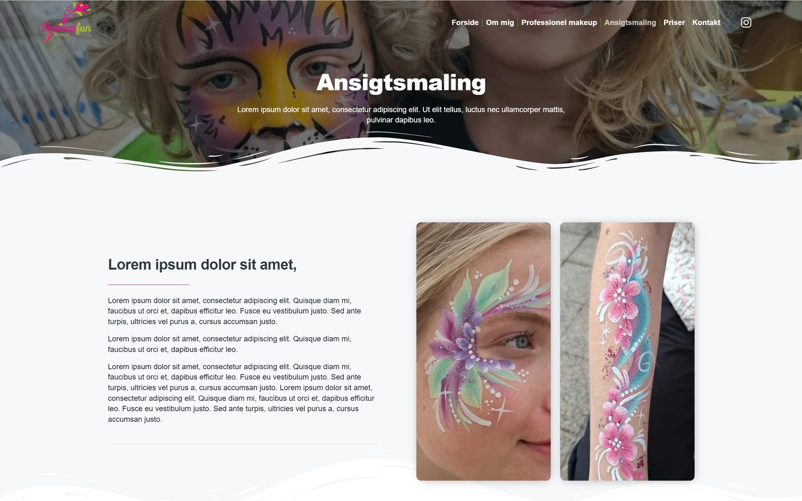 Makeupfun by Sarah Ansigtsmaling (face painting) page on desktop