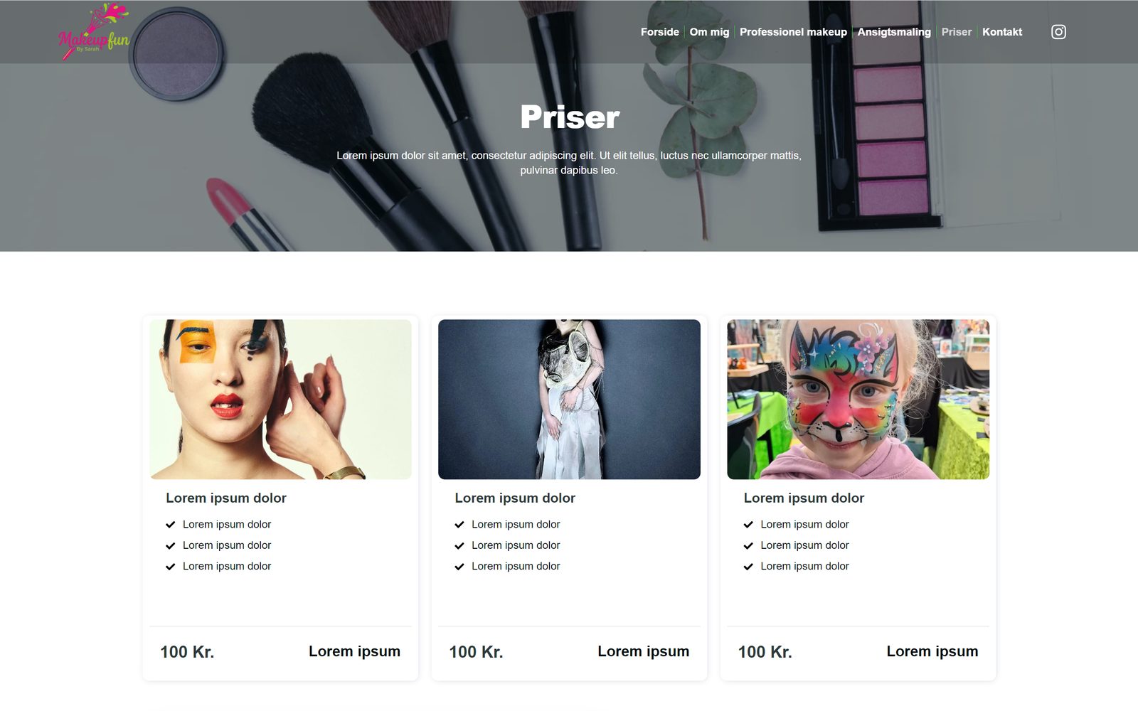 Makeupfun by Sarah Priser (prices) page on desktop