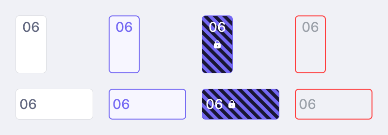 Parking slot component, upright and flat, in four states: available, selected, reserved and unavailable